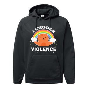 I Choose Violence Cute Cat Rainbow Performance Fleece Hoodie