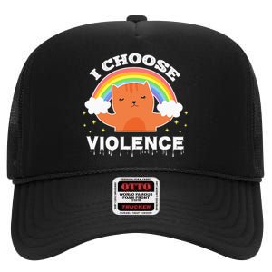 I Choose Violence Cute Cat Rainbow High Crown Mesh Back Trucker Hat