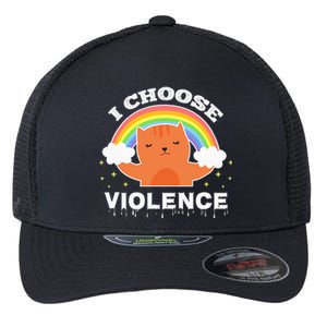 I Choose Violence Cute Cat Rainbow Flexfit Unipanel Trucker Cap