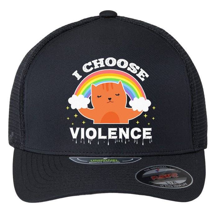 I Choose Violence Cute Cat Rainbow Flexfit Unipanel Trucker Cap