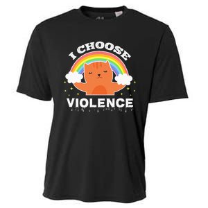 I Choose Violence Cute Cat Rainbow Cooling Performance Crew T-Shirt