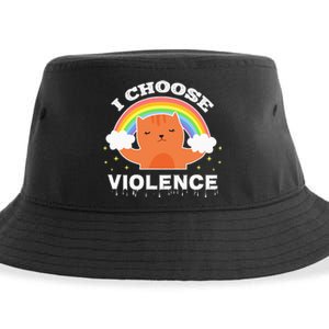 I Choose Violence Cute Cat Rainbow Sustainable Bucket Hat