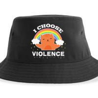 I Choose Violence Cute Cat Rainbow Sustainable Bucket Hat