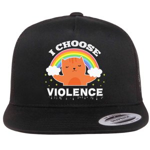 I Choose Violence Cute Cat Rainbow Flat Bill Trucker Hat