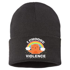 I Choose Violence Cute Cat Rainbow Sustainable Knit Beanie