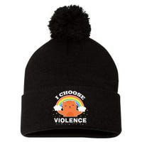 I Choose Violence Cute Cat Rainbow Pom Pom 12in Knit Beanie