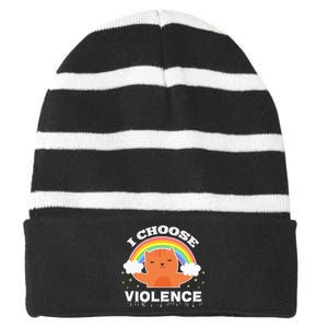 I Choose Violence Cute Cat Rainbow Striped Beanie with Solid Band