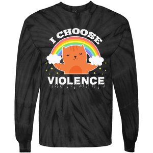 I Choose Violence Cute Cat Rainbow Tie-Dye Long Sleeve Shirt