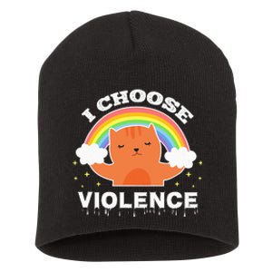 I Choose Violence Cute Cat Rainbow Short Acrylic Beanie