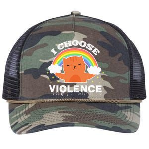 I Choose Violence Cute Cat Rainbow Retro Rope Trucker Hat Cap