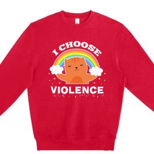 I Choose Violence Cute Cat Rainbow Premium Crewneck Sweatshirt