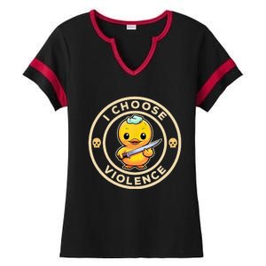 I Choose Violence Funny Cute Duck Holding Knife Ladies Halftime Notch Neck Tee