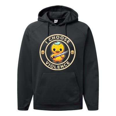 I Choose Violence Funny Cute Duck Holding Knife Performance Fleece Hoodie