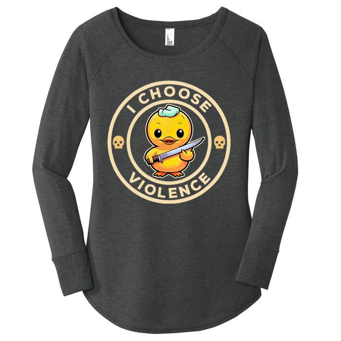 I Choose Violence Funny Cute Duck Holding Knife Women's Perfect Tri Tunic Long Sleeve Shirt