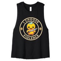 I Choose Violence Funny Cute Duck Holding Knife Women's Racerback Cropped Tank