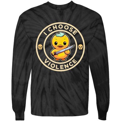 I Choose Violence Funny Cute Duck Holding Knife Tie-Dye Long Sleeve Shirt