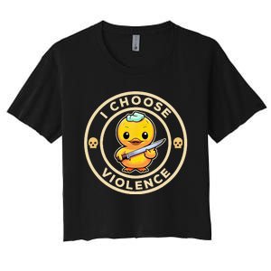 I Choose Violence Funny Cute Duck Holding Knife Women's Crop Top Tee