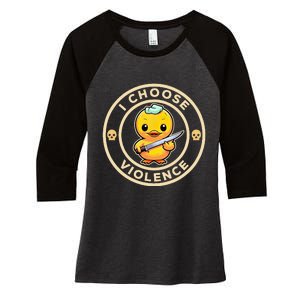 I Choose Violence Funny Cute Duck Holding Knife Women's Tri-Blend 3/4-Sleeve Raglan Shirt