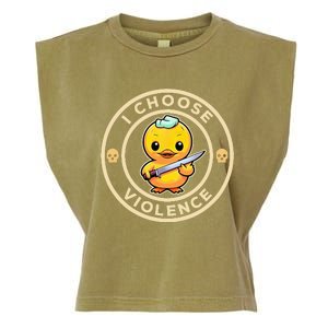 I Choose Violence Funny Cute Duck Holding Knife Garment-Dyed Women's Muscle Tee