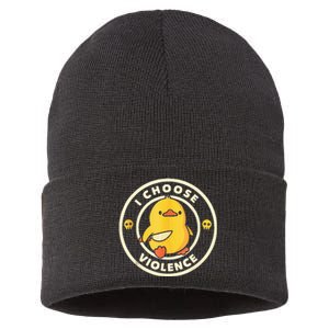 I Choose Violence Funny Duck Holding Knife Sustainable Knit Beanie