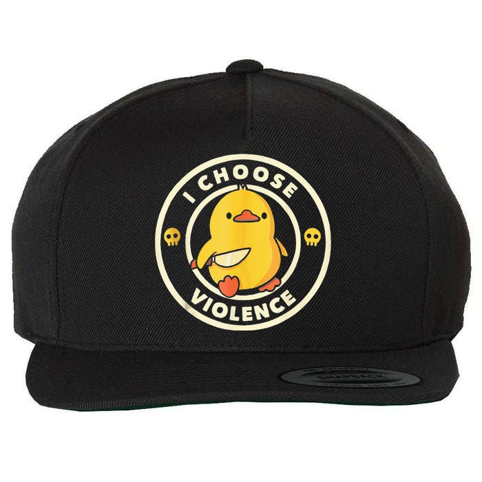 I Choose Violence Funny Duck Holding Knife Wool Snapback Cap