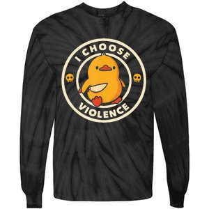 I Choose Violence Funny Duck Holding Knife Tie-Dye Long Sleeve Shirt