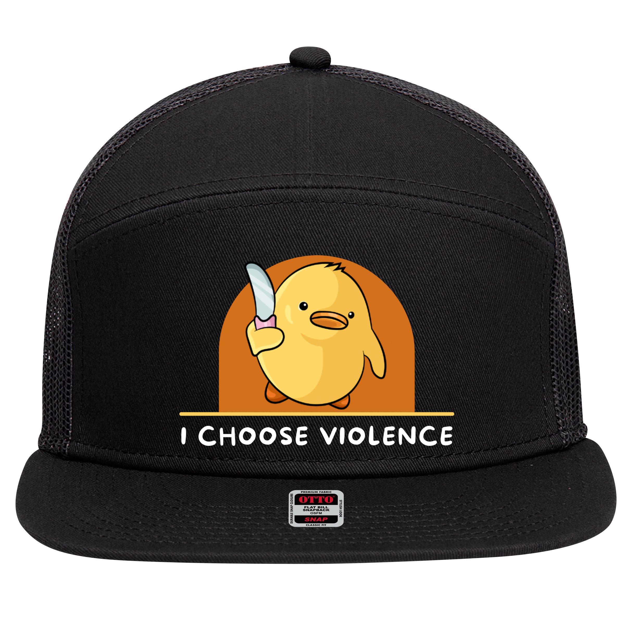 I Choose Violence Funny Duck With Knife 7 Panel Mesh Trucker Snapback Hat
