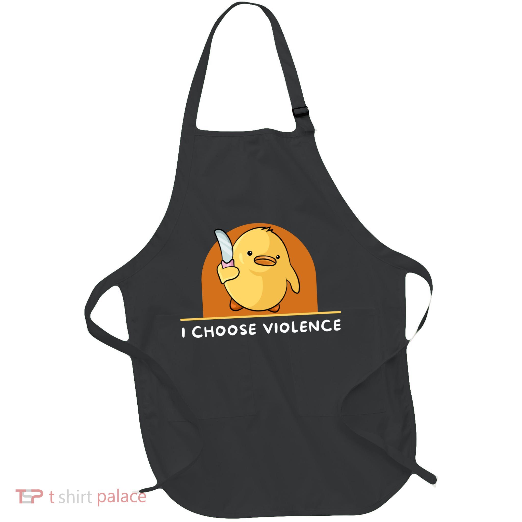 I Choose Violence Funny Duck With Knife Full-Length Apron With Pockets