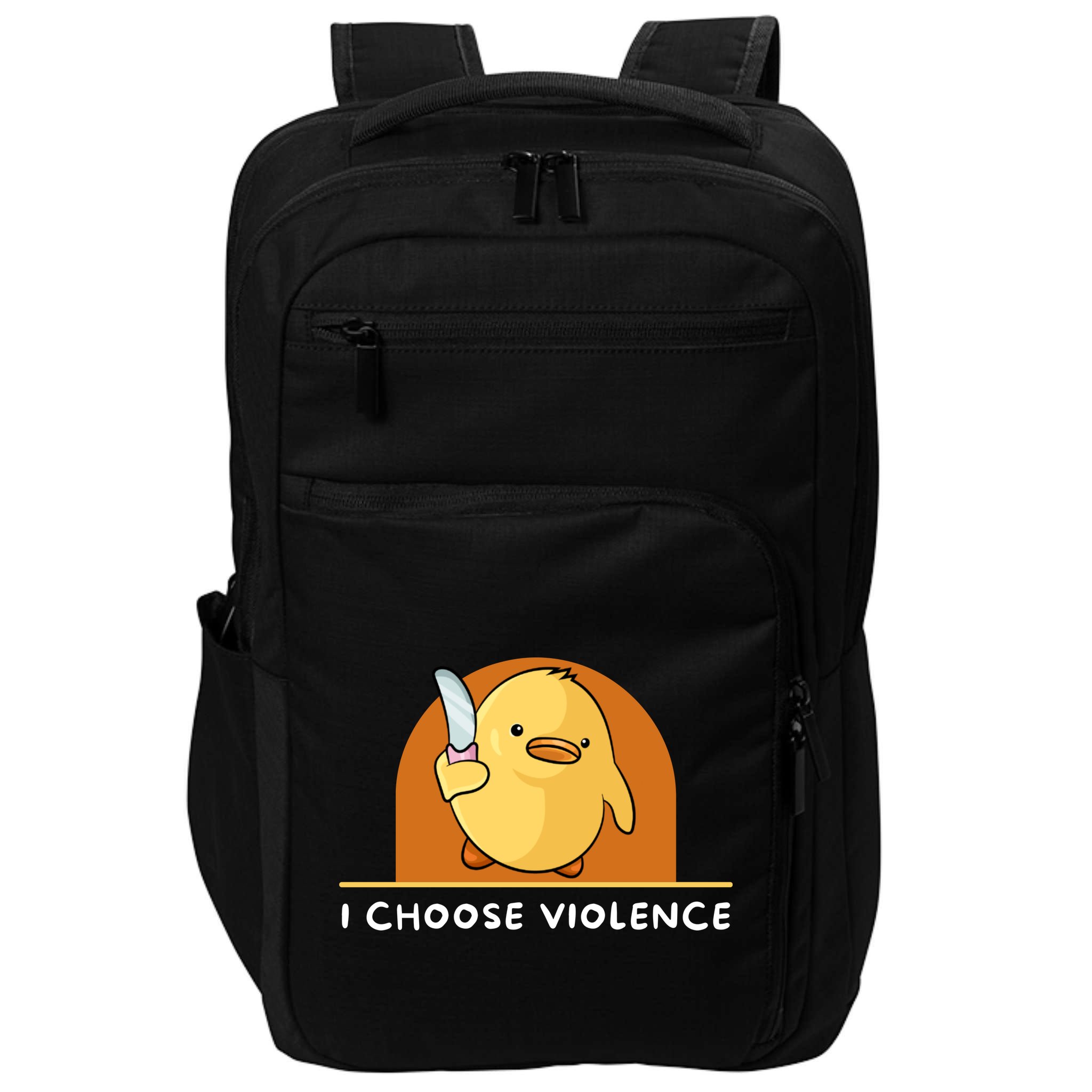 I Choose Violence Funny Duck With Knife Impact Tech Backpack