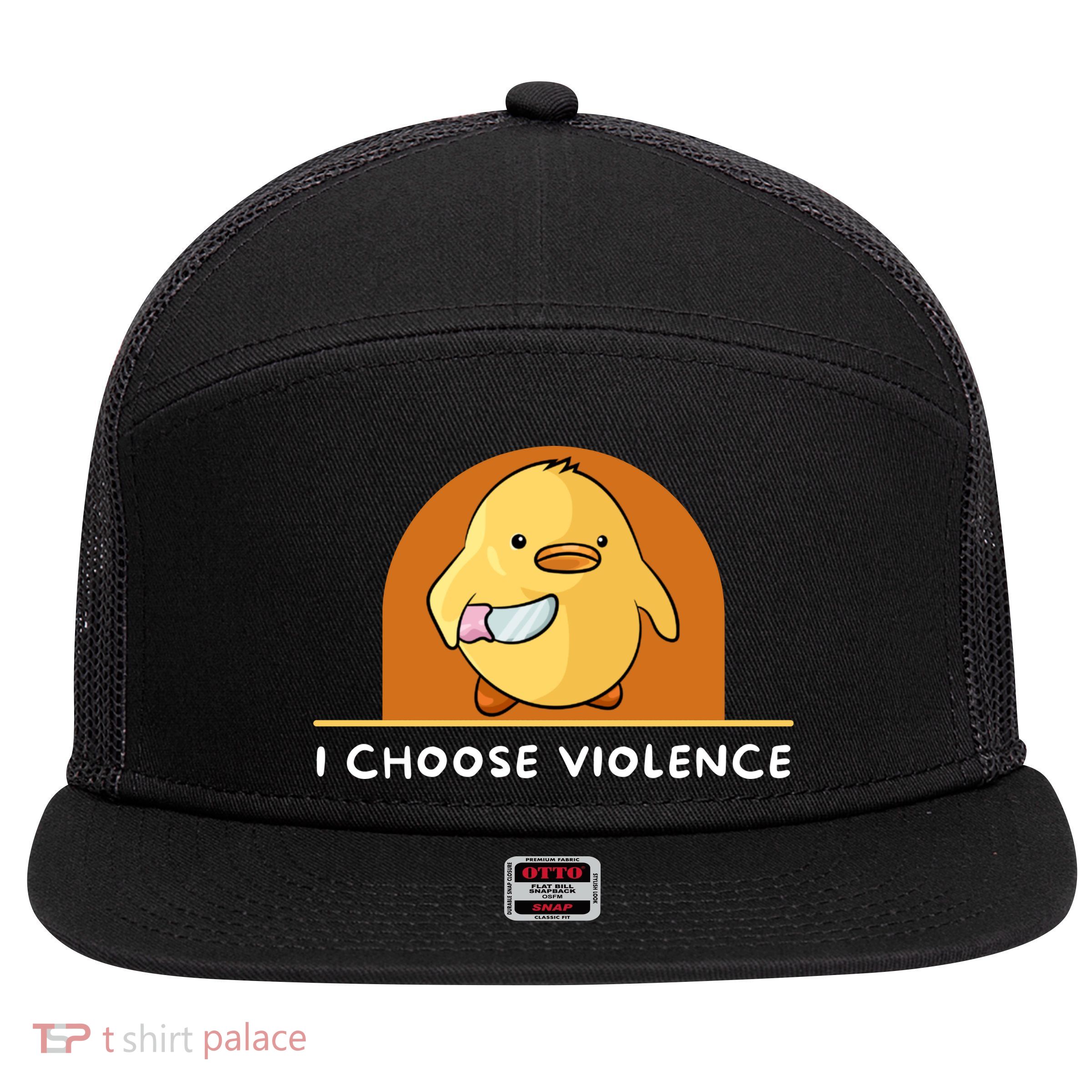 I Choose Violence Funny Duck With Knife 7 Panel Mesh Trucker Snapback Hat