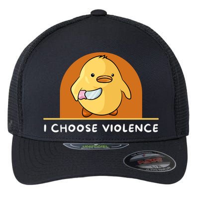 I Choose Violence Funny Duck With Knife Flexfit Unipanel Trucker Cap