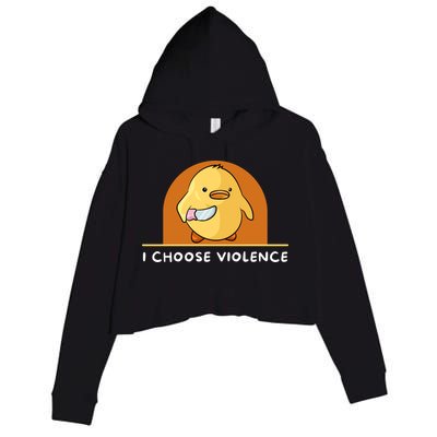 I Choose Violence Funny Duck With Knife Crop Fleece Hoodie