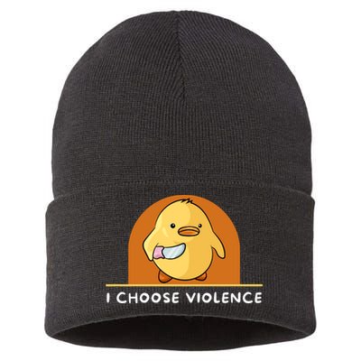 I Choose Violence Funny Duck With Knife Sustainable Knit Beanie