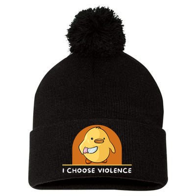I Choose Violence Funny Duck With Knife Pom Pom 12in Knit Beanie