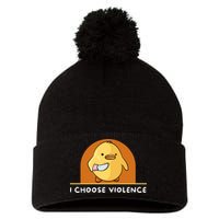 I Choose Violence Funny Duck With Knife Pom Pom 12in Knit Beanie
