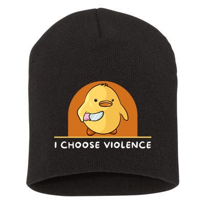 I Choose Violence Funny Duck With Knife Short Acrylic Beanie