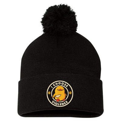 I Choose Violence Funny Duck Pom Pom 12in Knit Beanie
