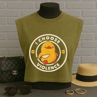 I Choose Violence Funny Duck Garment-Dyed Women's Muscle Tee