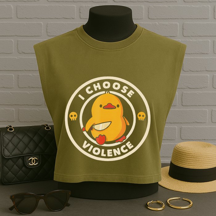 I Choose Violence Funny Duck Garment-Dyed Women's Muscle Tee