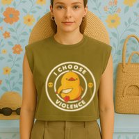 I Choose Violence Funny Duck Garment-Dyed Women's Muscle Tee