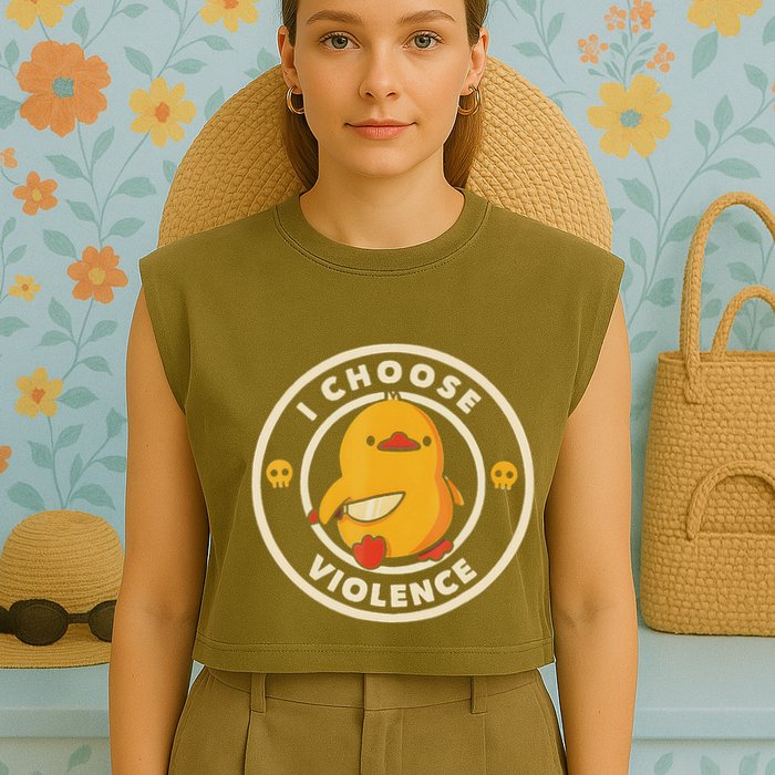 I Choose Violence Funny Duck Garment-Dyed Women's Muscle Tee