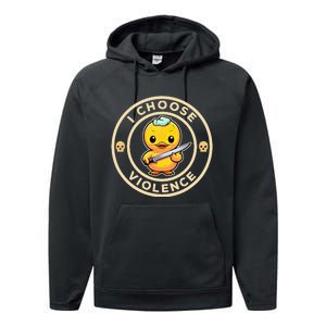 I choose violence funny cute duck holding knife Performance Fleece Hoodie