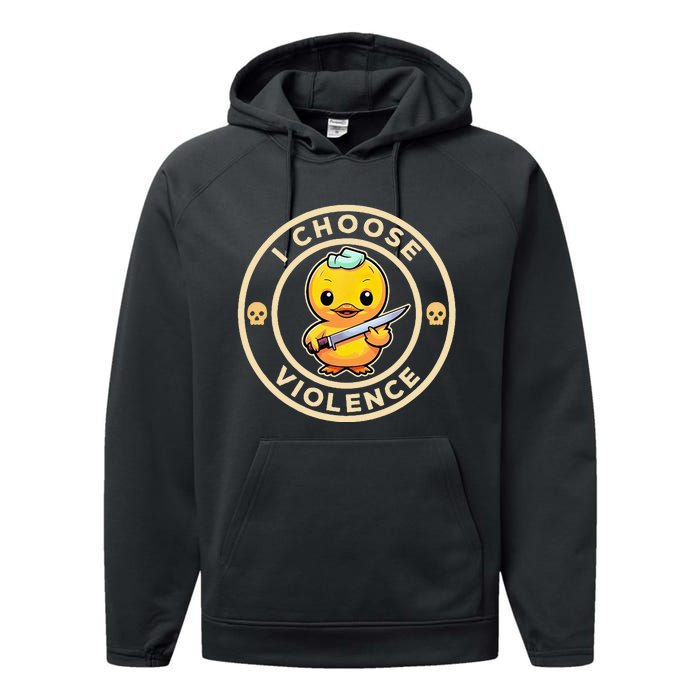 I choose violence funny cute duck holding knife Performance Fleece Hoodie