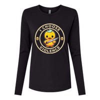 I choose violence funny cute duck holding knife Womens Cotton Relaxed Long Sleeve T-Shirt