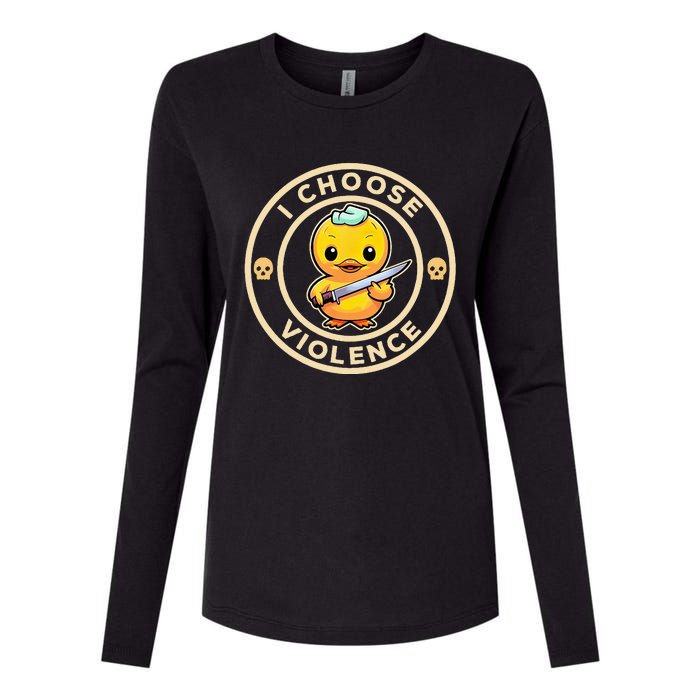 I choose violence funny cute duck holding knife Womens Cotton Relaxed Long Sleeve T-Shirt