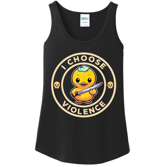 I choose violence funny cute duck holding knife Ladies Essential Tank