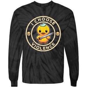 I choose violence funny cute duck holding knife Tie-Dye Long Sleeve Shirt