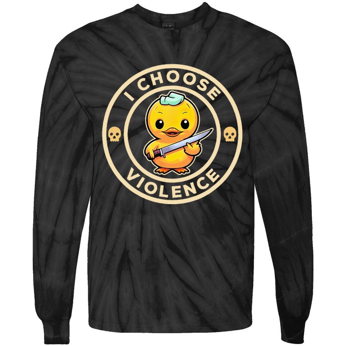 I choose violence funny cute duck holding knife Tie-Dye Long Sleeve Shirt