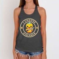 I choose violence funny cute duck holding knife Women's Knotted Racerback Tank