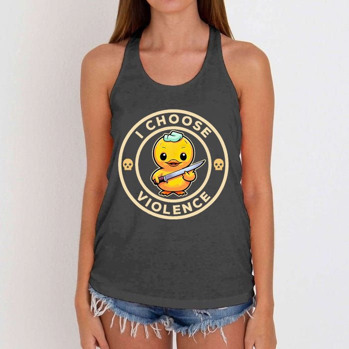 I choose violence funny cute duck holding knife Women's Knotted Racerback Tank